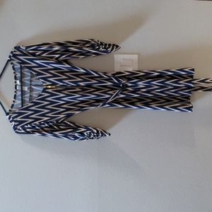 Blue geometric knee length dress